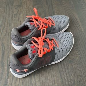 Gray and coral Under Armour sneakers